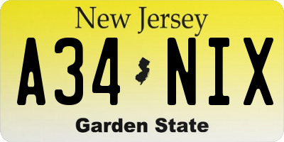 NJ license plate A34NIX