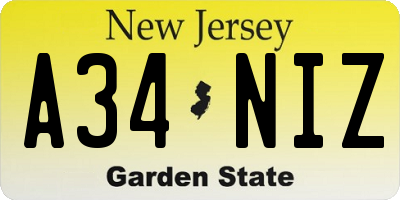 NJ license plate A34NIZ