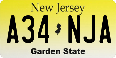NJ license plate A34NJA
