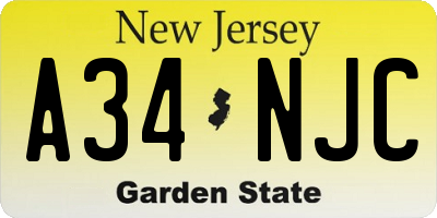 NJ license plate A34NJC