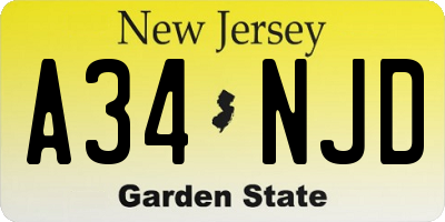NJ license plate A34NJD