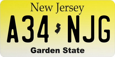 NJ license plate A34NJG
