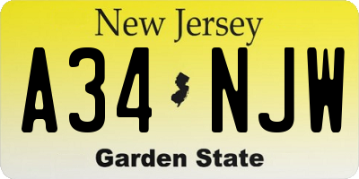 NJ license plate A34NJW