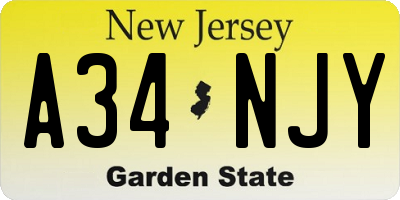 NJ license plate A34NJY