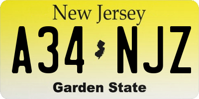 NJ license plate A34NJZ