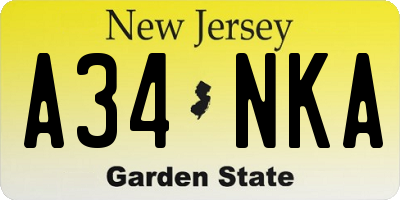 NJ license plate A34NKA