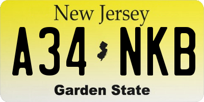 NJ license plate A34NKB