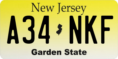 NJ license plate A34NKF