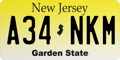 NJ license plate A34NKM