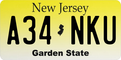 NJ license plate A34NKU