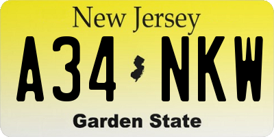 NJ license plate A34NKW