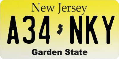 NJ license plate A34NKY
