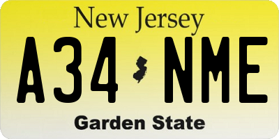 NJ license plate A34NME