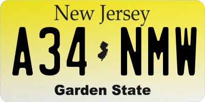 NJ license plate A34NMW