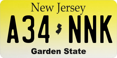NJ license plate A34NNK