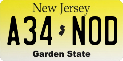 NJ license plate A34NOD