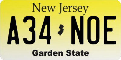 NJ license plate A34NOE