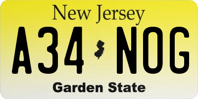 NJ license plate A34NOG