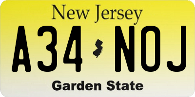 NJ license plate A34NOJ