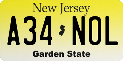 NJ license plate A34NOL