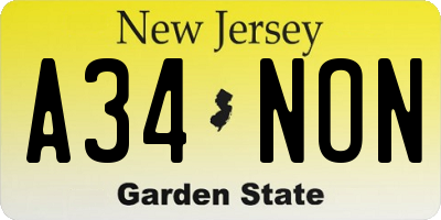 NJ license plate A34NON