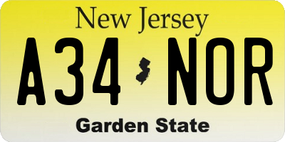 NJ license plate A34NOR