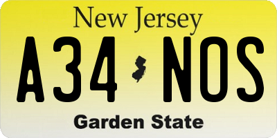 NJ license plate A34NOS