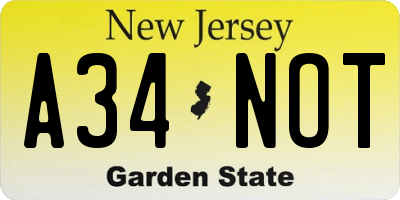 NJ license plate A34NOT