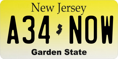 NJ license plate A34NOW