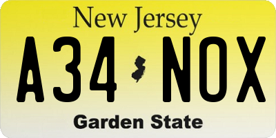 NJ license plate A34NOX