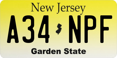 NJ license plate A34NPF