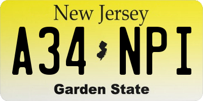 NJ license plate A34NPI
