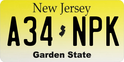 NJ license plate A34NPK