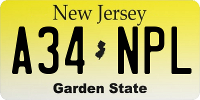 NJ license plate A34NPL