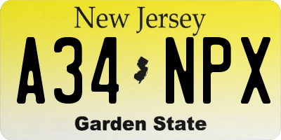 NJ license plate A34NPX