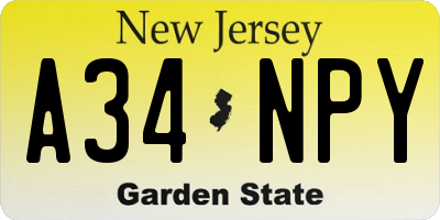 NJ license plate A34NPY