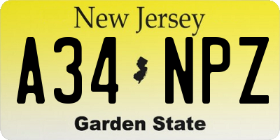 NJ license plate A34NPZ