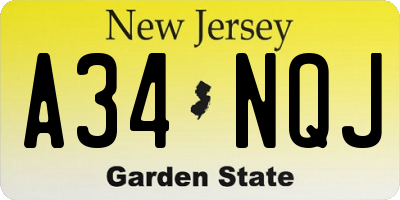 NJ license plate A34NQJ