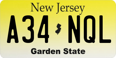 NJ license plate A34NQL