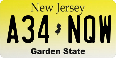 NJ license plate A34NQW