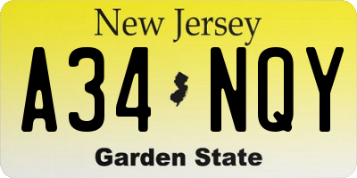 NJ license plate A34NQY