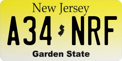 NJ license plate A34NRF