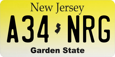 NJ license plate A34NRG