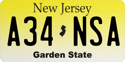 NJ license plate A34NSA