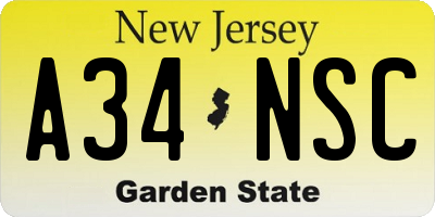 NJ license plate A34NSC