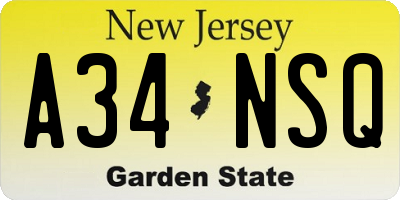 NJ license plate A34NSQ
