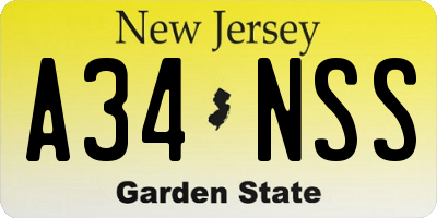 NJ license plate A34NSS
