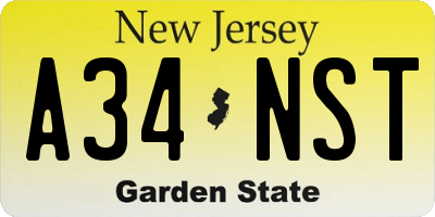NJ license plate A34NST
