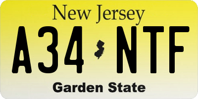 NJ license plate A34NTF