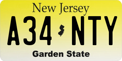 NJ license plate A34NTY